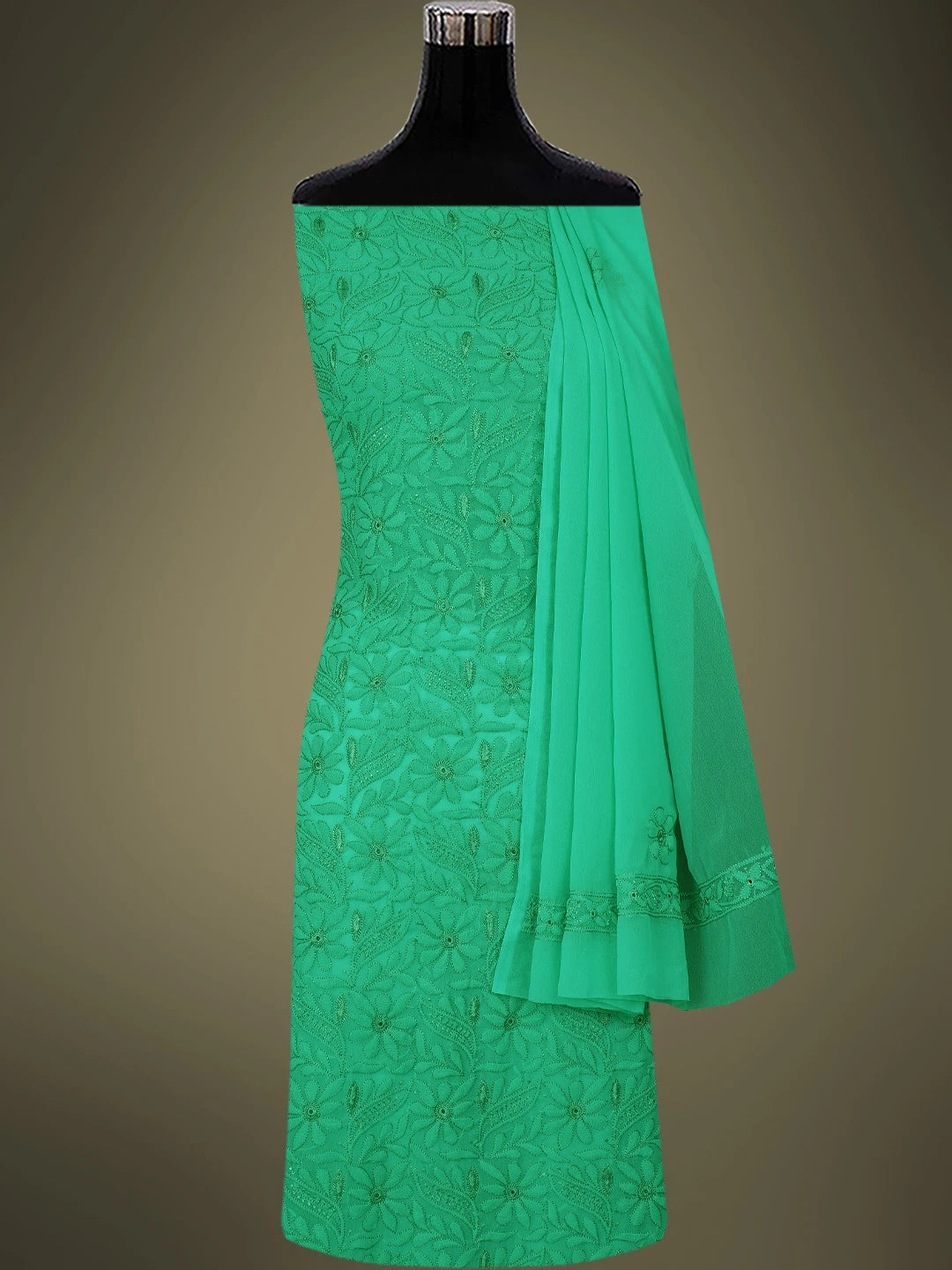 Ada Hand Embroidered Green Georgette Lucknowi Chikankari Unstitched Suit Piece 01A779927