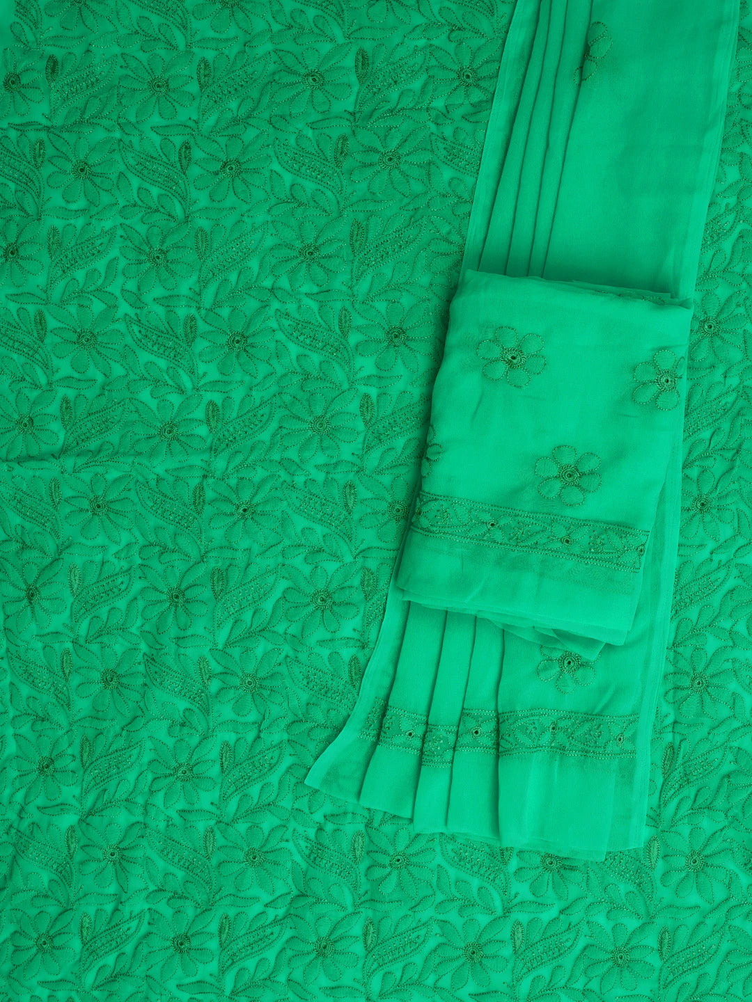 Ada Hand Embroidered Green Georgette Lucknowi Chikankari Unstitched Suit Piece 01A779927