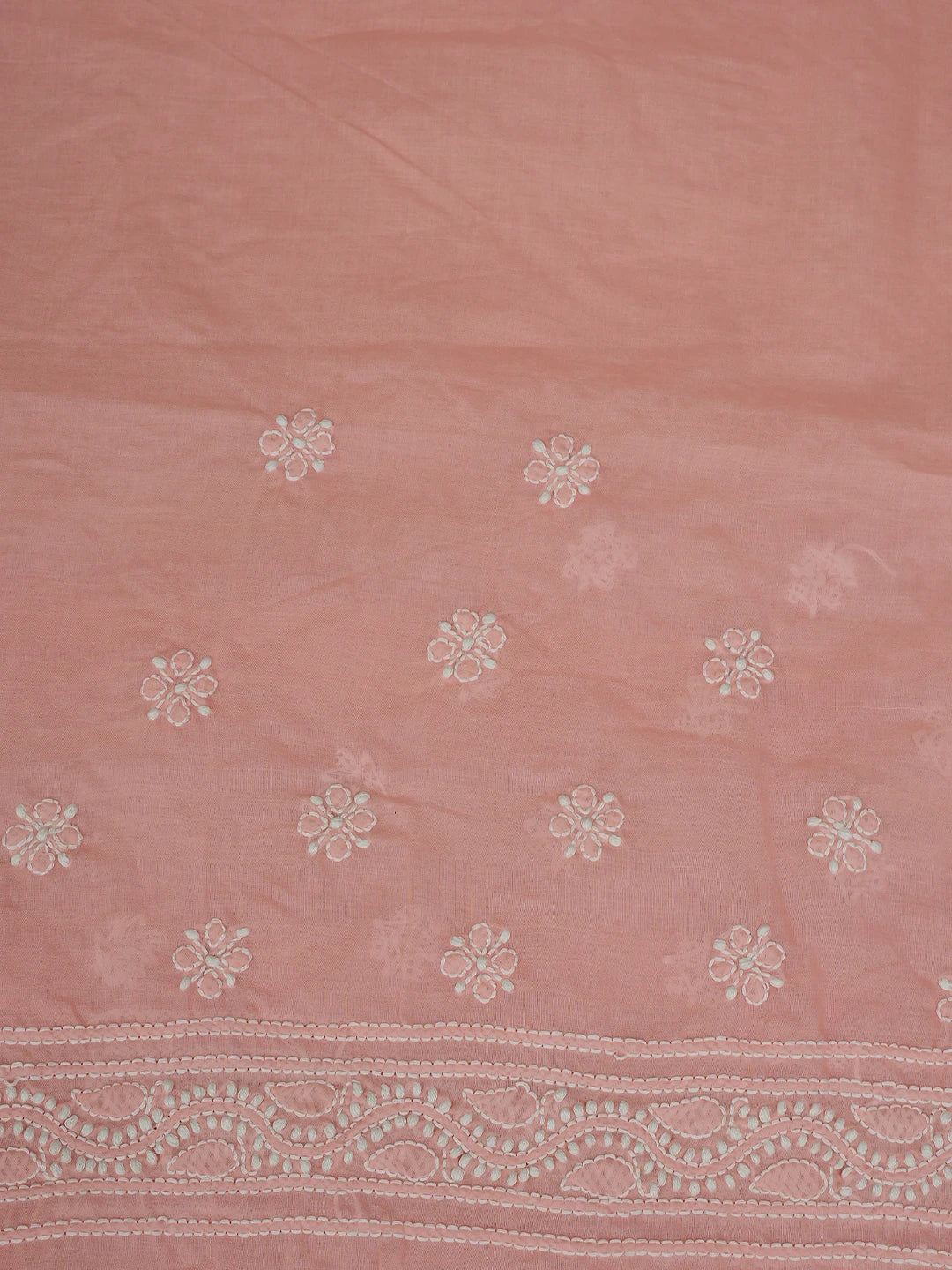 Ada Hand Embroidered Peach Cotton Lucknowi Chikankari Saree With Blouse 01A800127