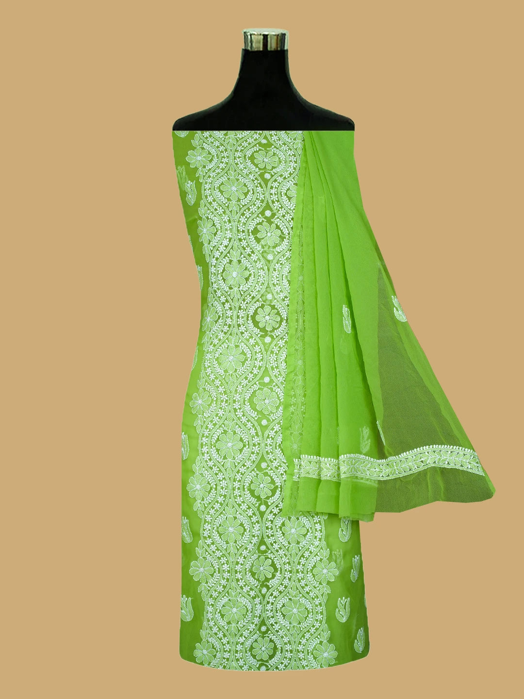 Ada Hand Embroidered Lime Green Georgette Lucknowi Chikankari Unstitched Suit Piece 01A793586