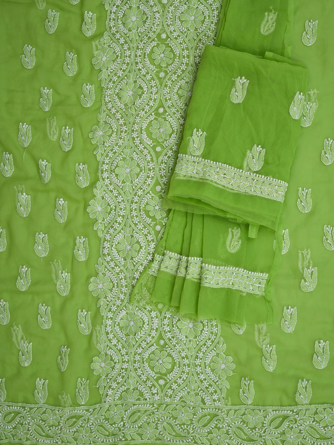 Ada Hand Embroidered Lime Green Georgette Lucknowi Chikankari Unstitched Suit Piece 01A793586