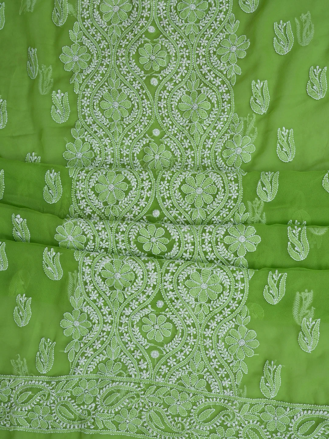 Ada Hand Embroidered Lime Green Georgette Lucknowi Chikankari Unstitched Suit Piece 01A793586