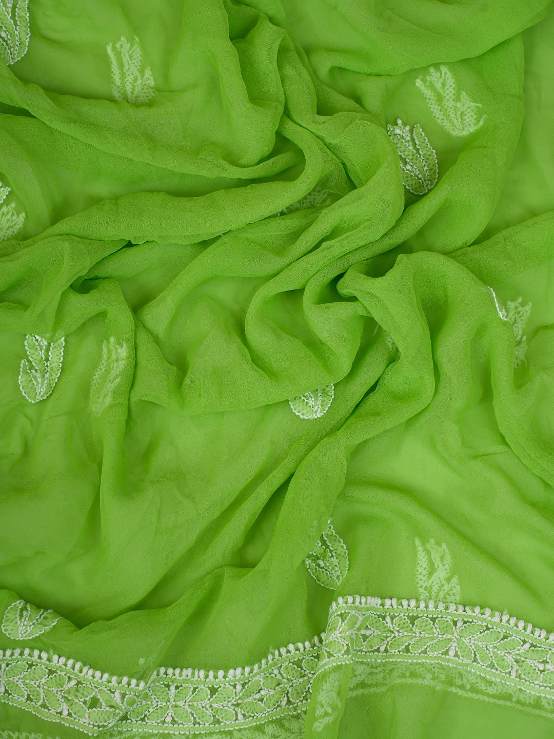 Ada Hand Embroidered Lime Green Georgette Lucknowi Chikankari Unstitched Suit Piece 01A793586