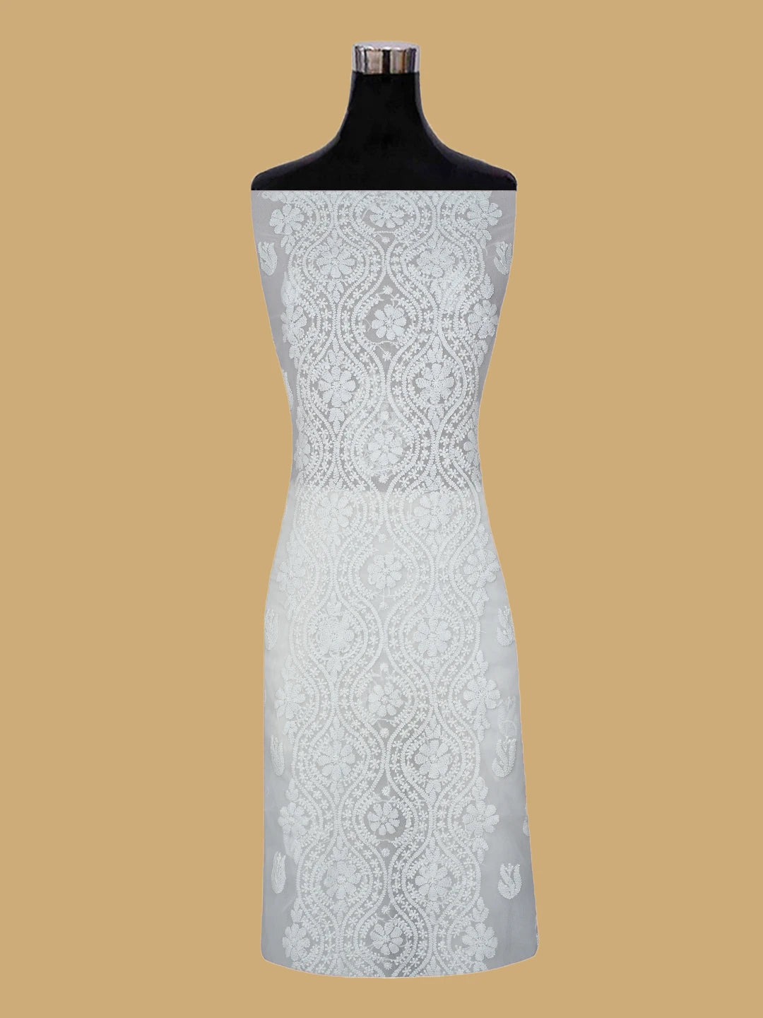 Ada Hand Embroidered White Georgette Lucknowi Chikankari Unstitched Suit Piece 01A793474