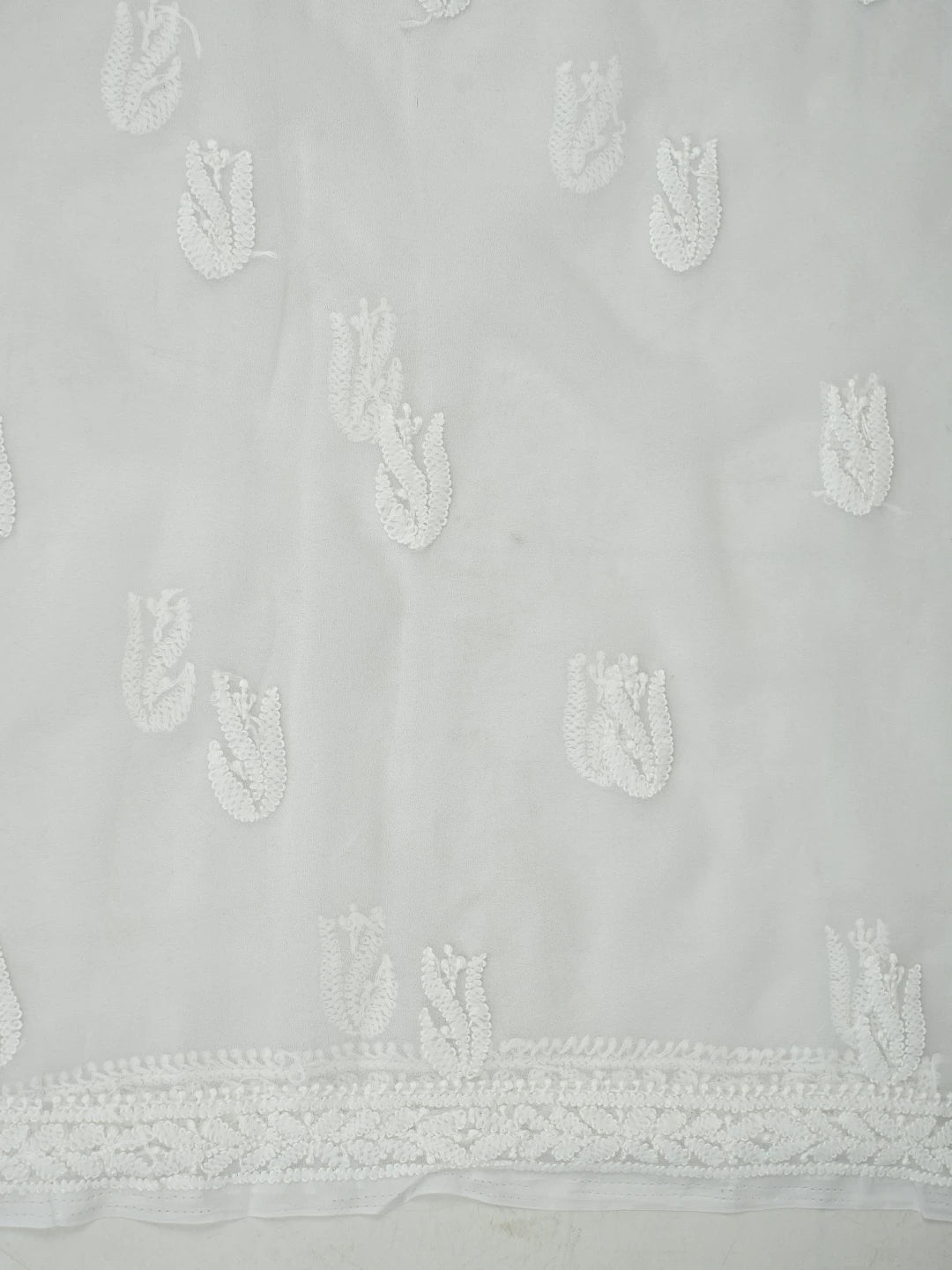 Ada Hand Embroidered White Georgette Lucknowi Chikankari Unstitched Suit Piece 01A793474