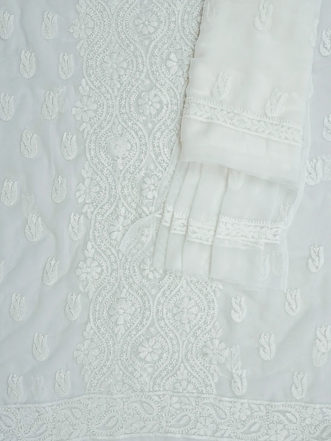 Ada Hand Embroidered White Georgette Lucknowi Chikankari Unstitched Suit Piece 01A793474