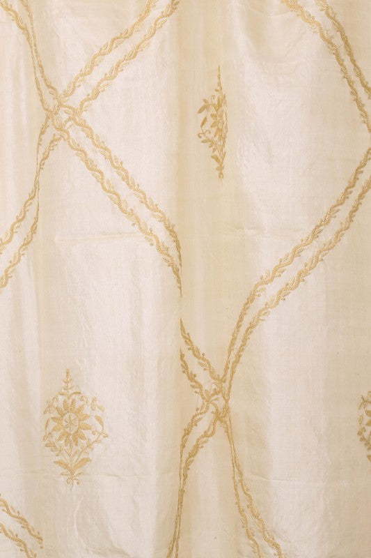 Ada Hand Embroidered Natural Fawn Tussar Silk Lucknowi Chikankari Curtain A478314
