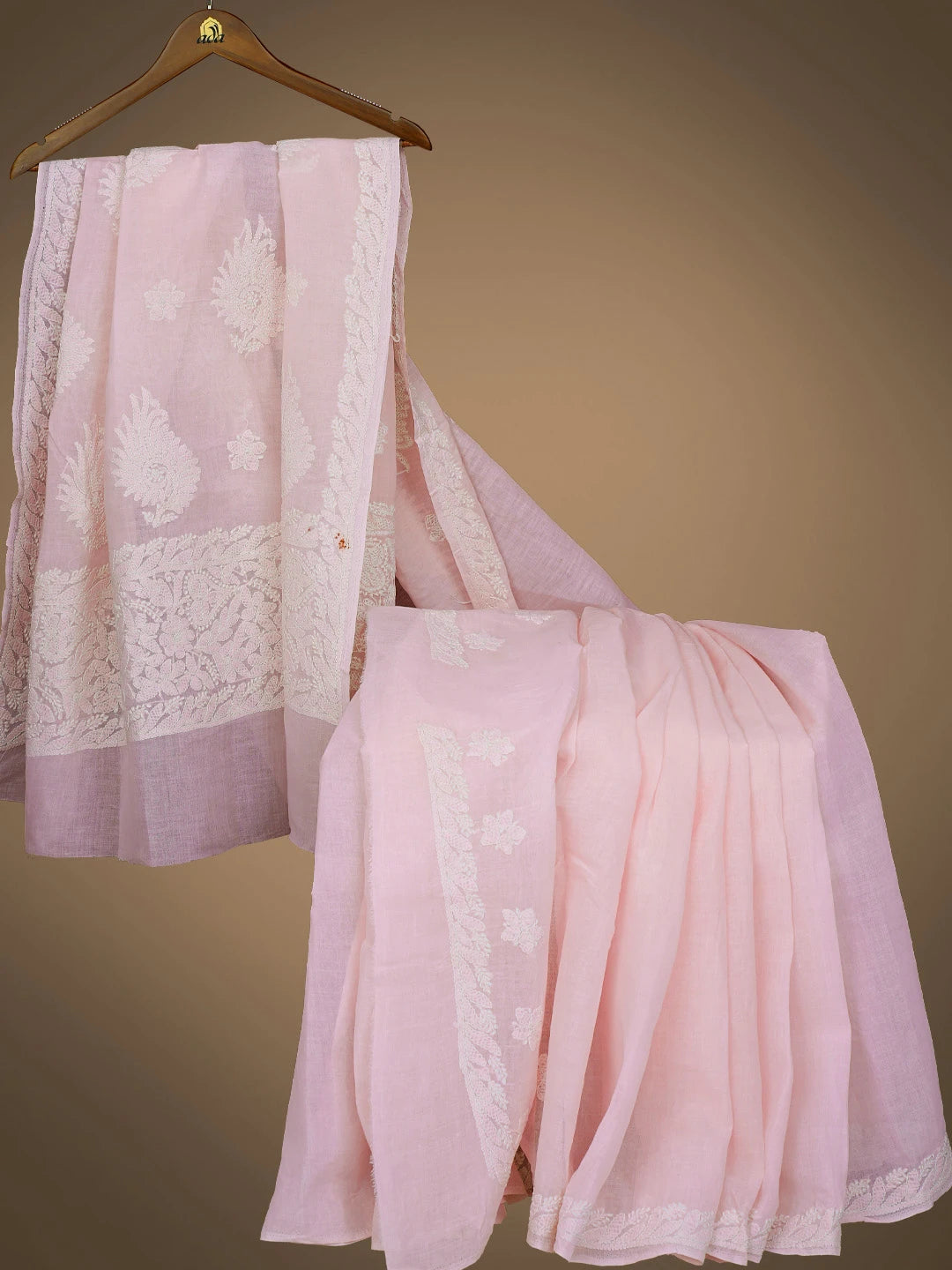 Ada Hand Embroidered Pink Cotton Lucknowi Chikankari Saree With Blouse 01A777386