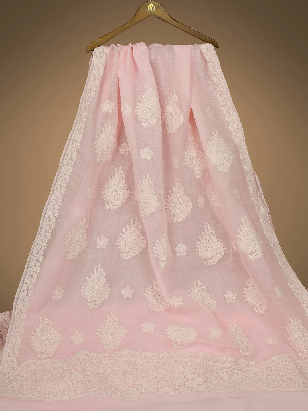 Ada Hand Embroidered Pink Cotton Lucknowi Chikankari Saree With Blouse 01A777386