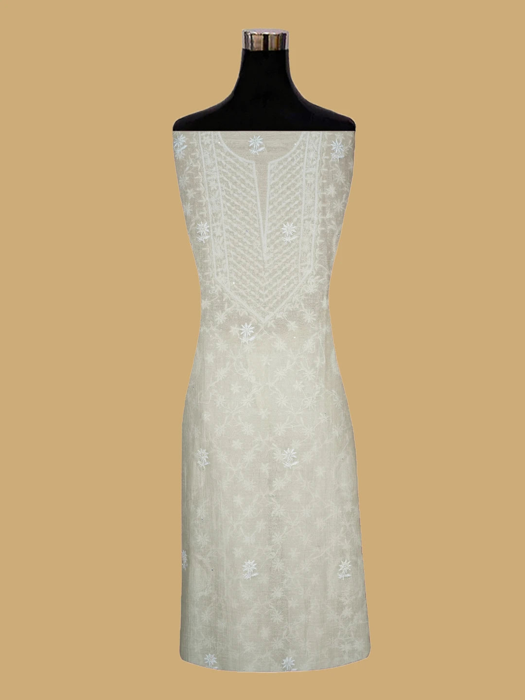 Ada Hand Embroidered White Chanderi Lucknowi Chikankari Unstitched Kurta Dupatta Set With Cutdana Work 01A800040