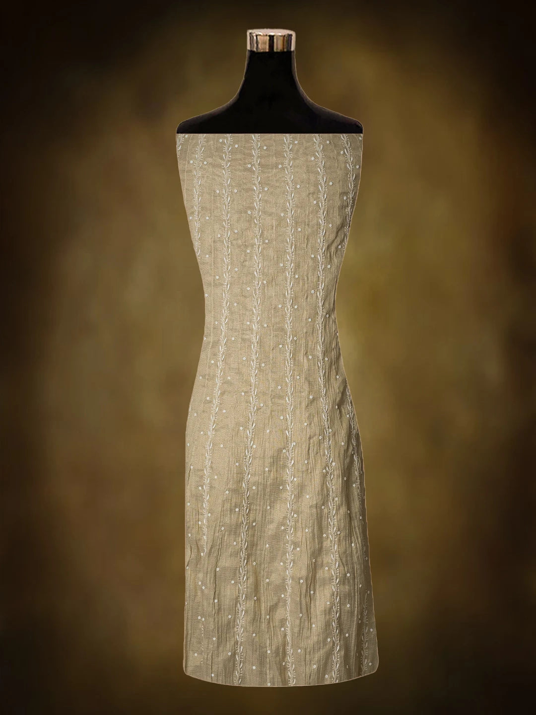 Ada Hand Embroidered Fawn Tissue Lucknowi Chikankari Semi-Stitched Anarkali Kurta Dupatta Set With Cutdana Work 01A799981