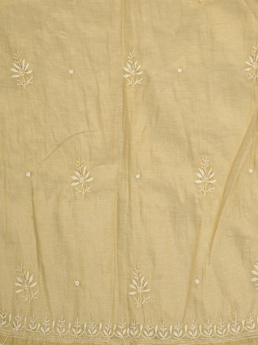 Ada Hand Embroidered Fawn Tissue Lucknowi Chikankari Semi-Stitched Anarkali Kurta Dupatta Set With Cutdana Work 01A799981