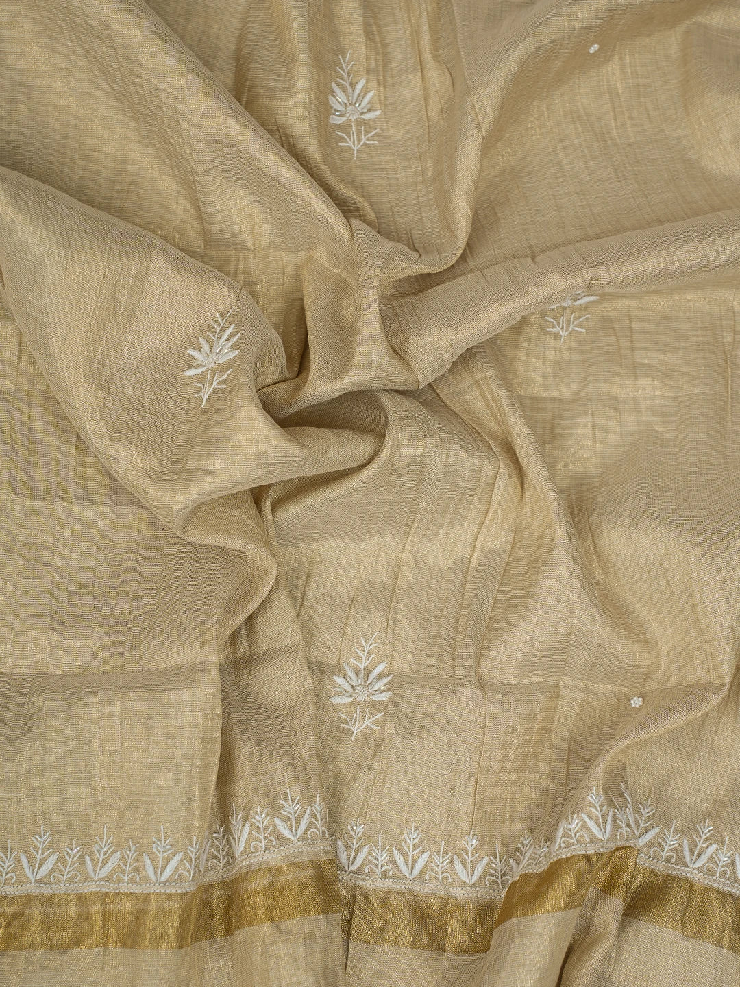 Ada Hand Embroidered Fawn Tissue Lucknowi Chikankari Semi-Stitched Anarkali Kurta Dupatta Set With Cutdana Work 01A799981