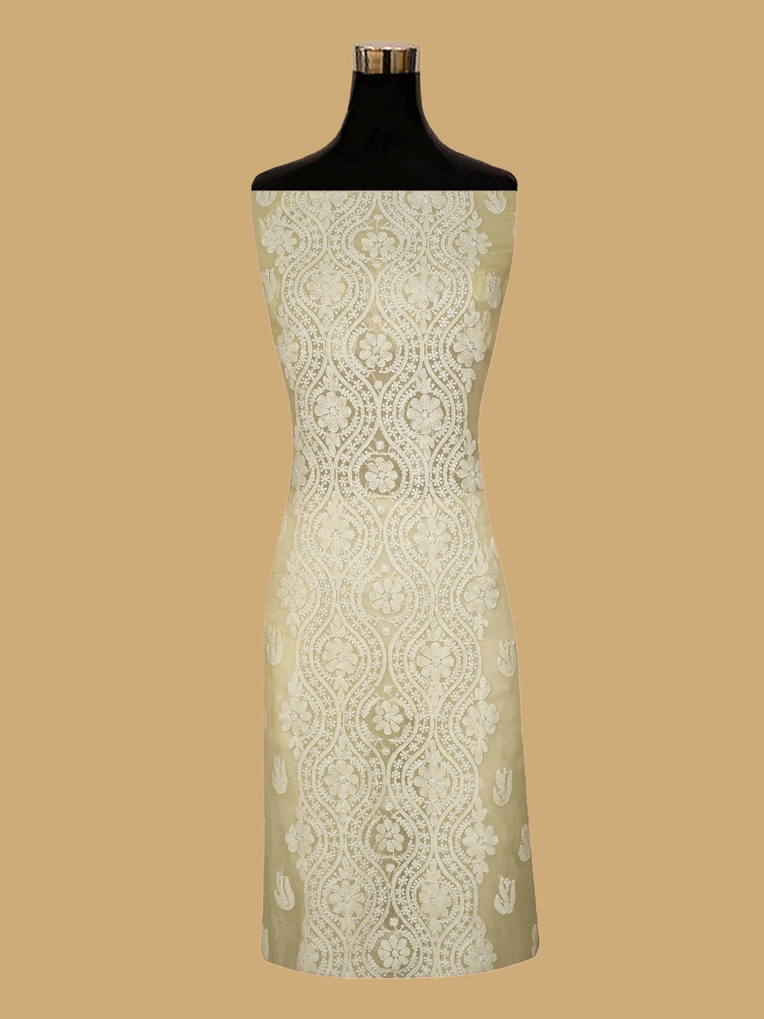 Ada Hand Embroidered Cream Georgette Lucknowi Chikankari Unstitched Suit Piece 01A793553