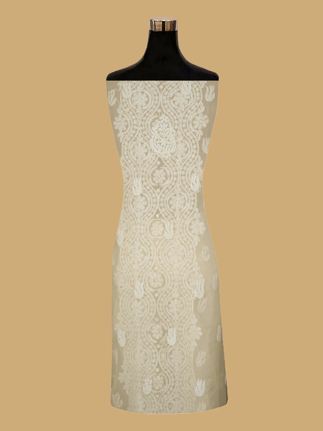 Ada Hand Embroidered Cream Georgette Lucknowi Chikankari Unstitched Suit Piece 01A793553