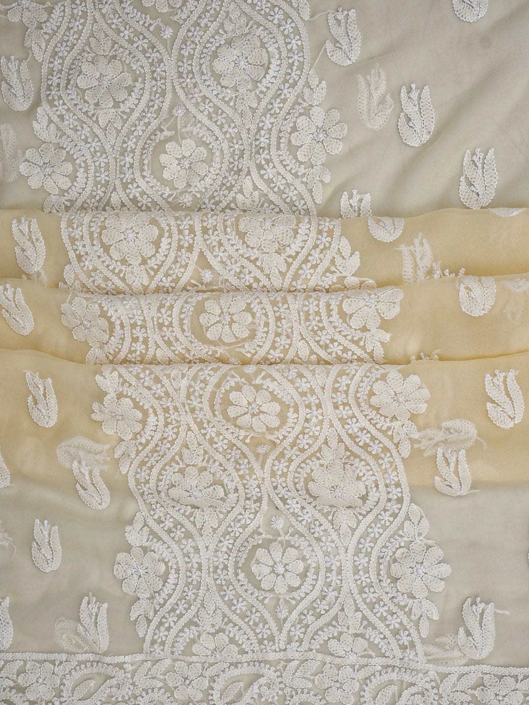 Ada Hand Embroidered Cream Georgette Lucknowi Chikankari Unstitched Suit Piece 01A793553
