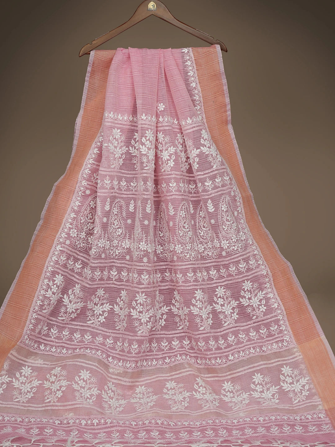 Ada Hand Embroidered Pink Chanderi Lucknowi Chikankari Saree With Blouse 01A785680