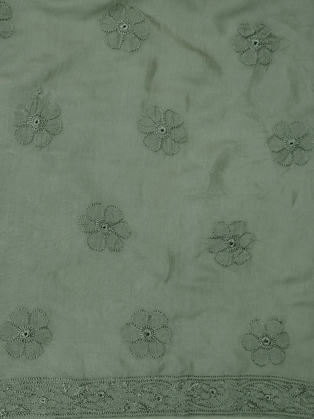Ada Hand Embroidered Olive Green Georgette Lucknowi Chikankari Unstitched Suit Piece 01A798322