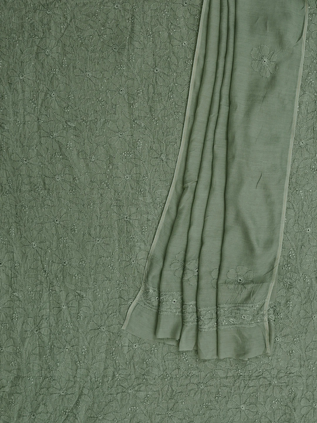 Ada Hand Embroidered Olive Green Georgette Lucknowi Chikankari Unstitched Suit Piece 01A798322