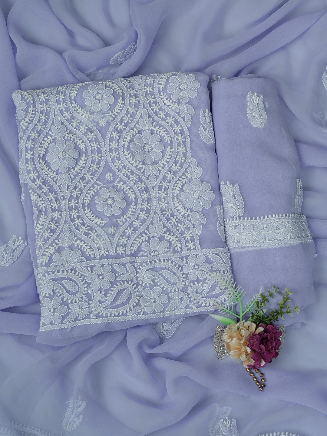 Ada Hand Embroidered Mauve Georgette Lucknowi Chikankari Unstitched Suit Piece 01A793492