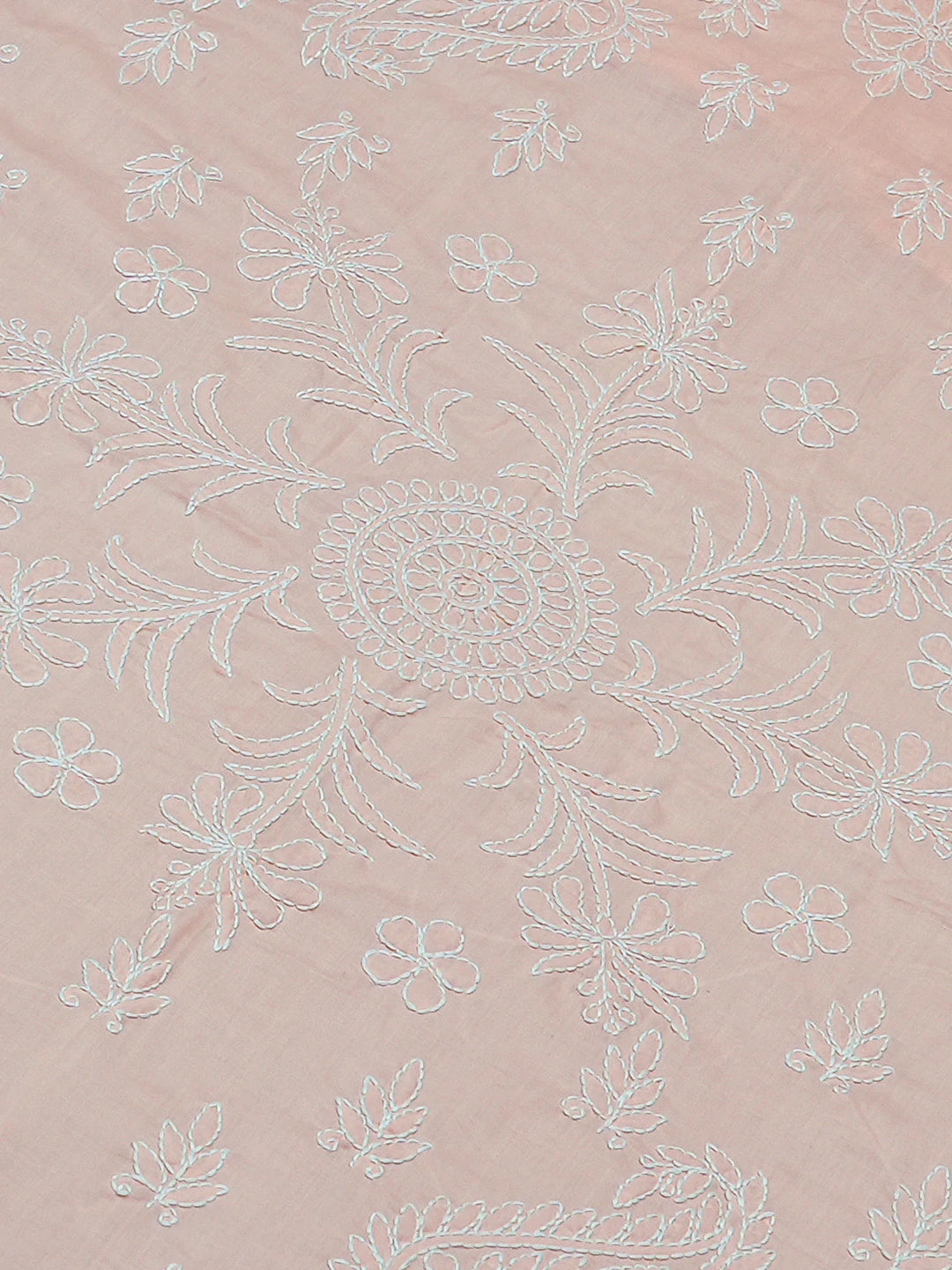 Ada Hand Embroidered Peach Cotton Lucknowi Chikankari Bed Sheet With Pillow Cover Set 01A757557