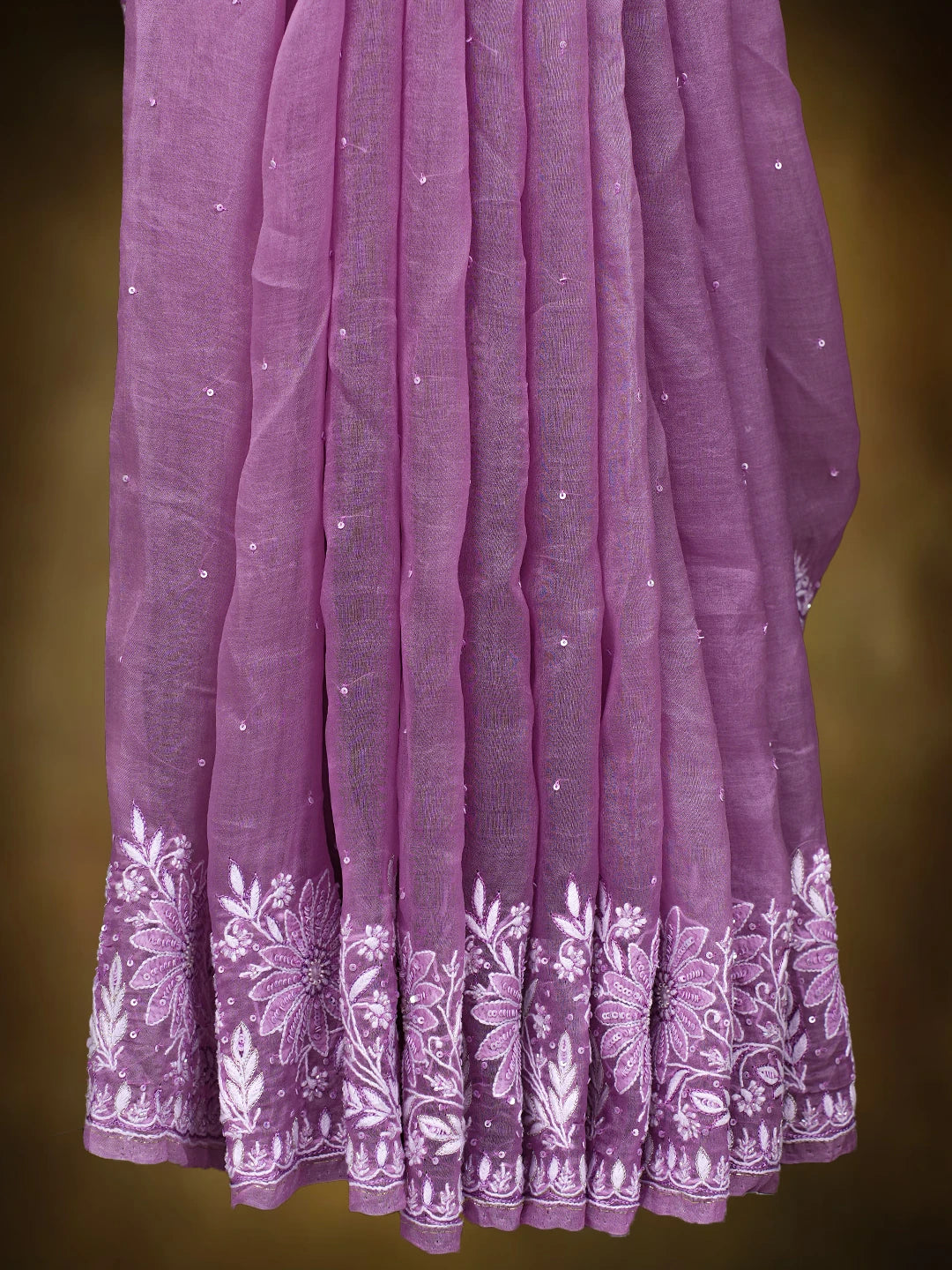 Ada Hand Embroidered Mauve Organza Lucknowi Chikankari Saree and Blouse With Cutdana Work 01A719959