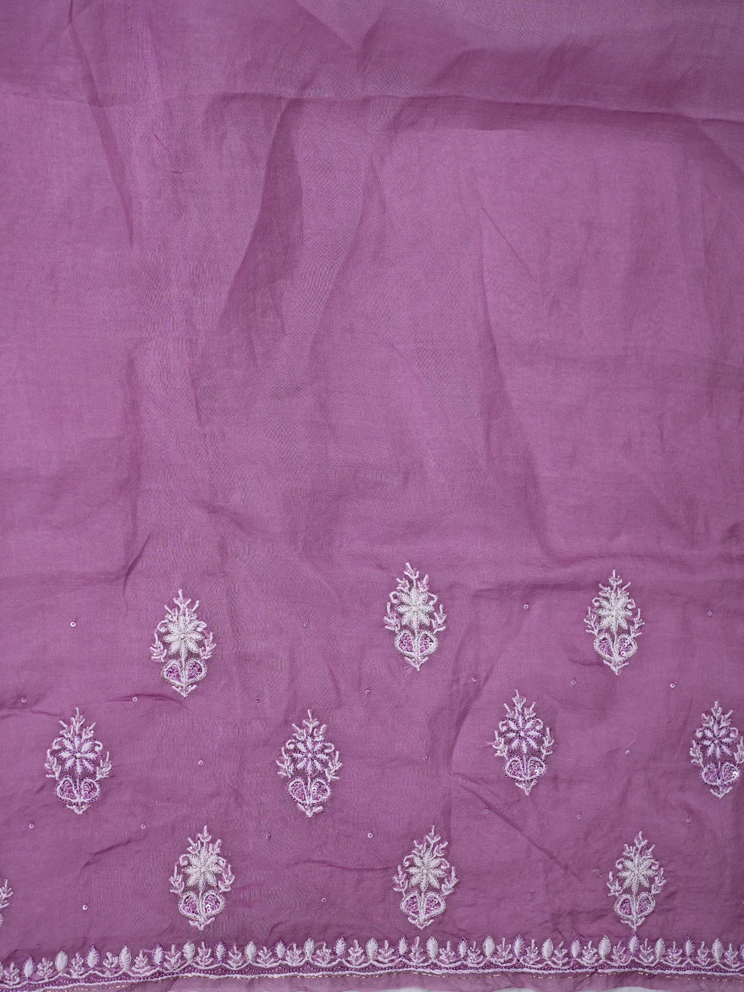 Ada Hand Embroidered Mauve Organza Lucknowi Chikankari Saree and Blouse With Cutdana Work 01A719959