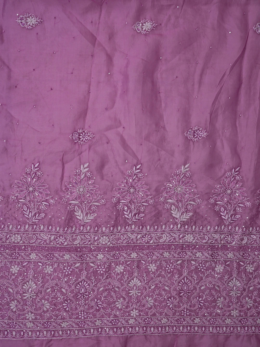 Ada Hand Embroidered Mauve Organza Lucknowi Chikankari Saree and Blouse With Cutdana Work 01A719959