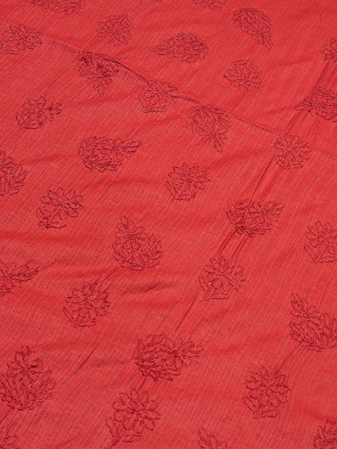 Ada Hand Embroidered Red Cotton Lucknowi Chikankari Bed Sheet With Pillow Cover Set 01A800411