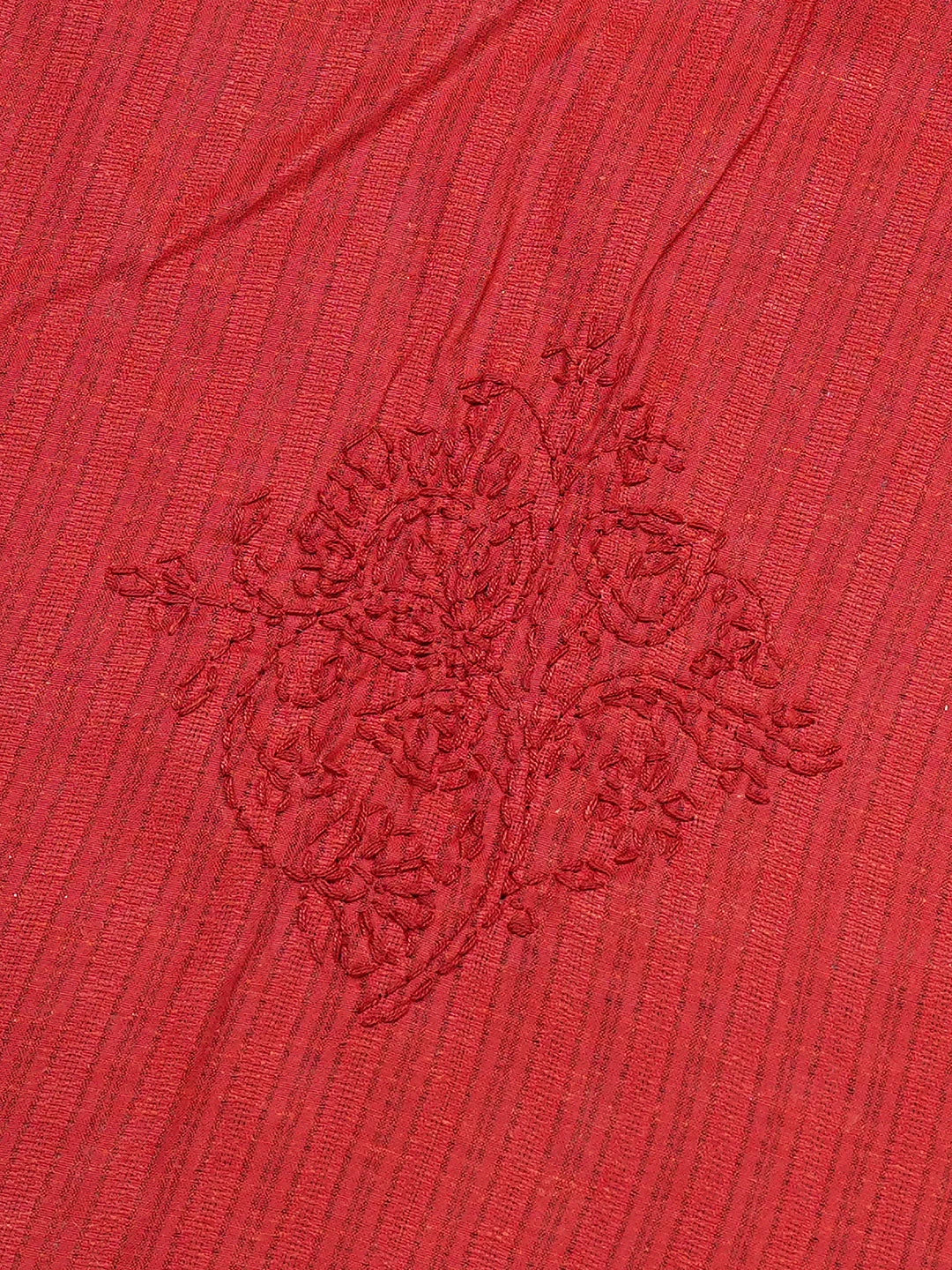 Ada Hand Embroidered Red Cotton Lucknowi Chikankari Bed Sheet With Pillow Cover Set 01A800411