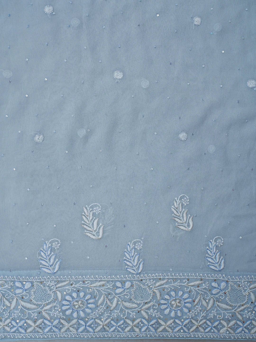 Ada Hand Embroidered Blue Pure Georgette Lucknowi Chikankari Saree and Blouse With Cutdana Work 01A621879