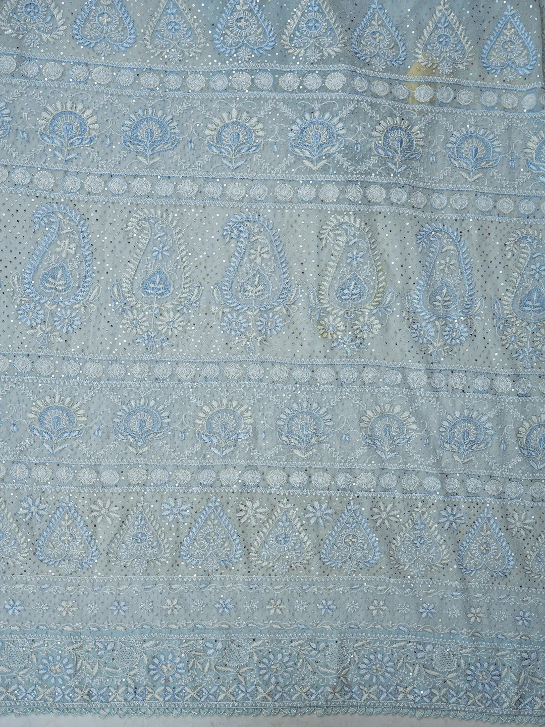 Ada Hand Embroidered Blue Pure Georgette Lucknowi Chikankari Saree and Blouse With Cutdana Work 01A621879