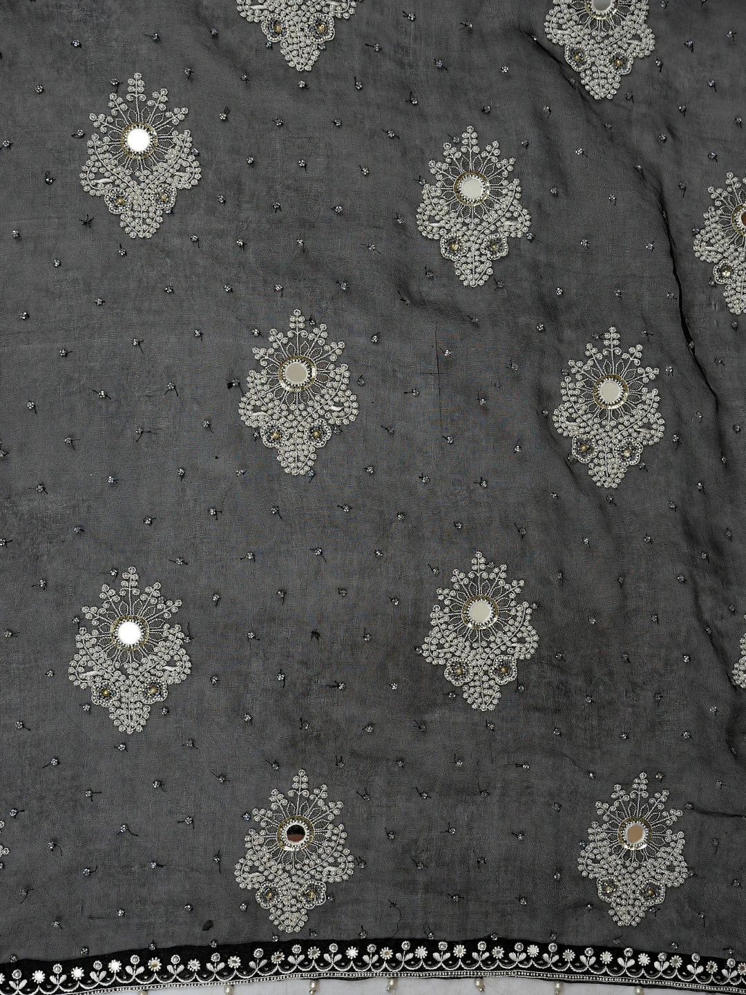 Ada Hand Embroidered Black Organza Lucknowi Chikankari Saree and Blouse With Pearl Work 01A762415