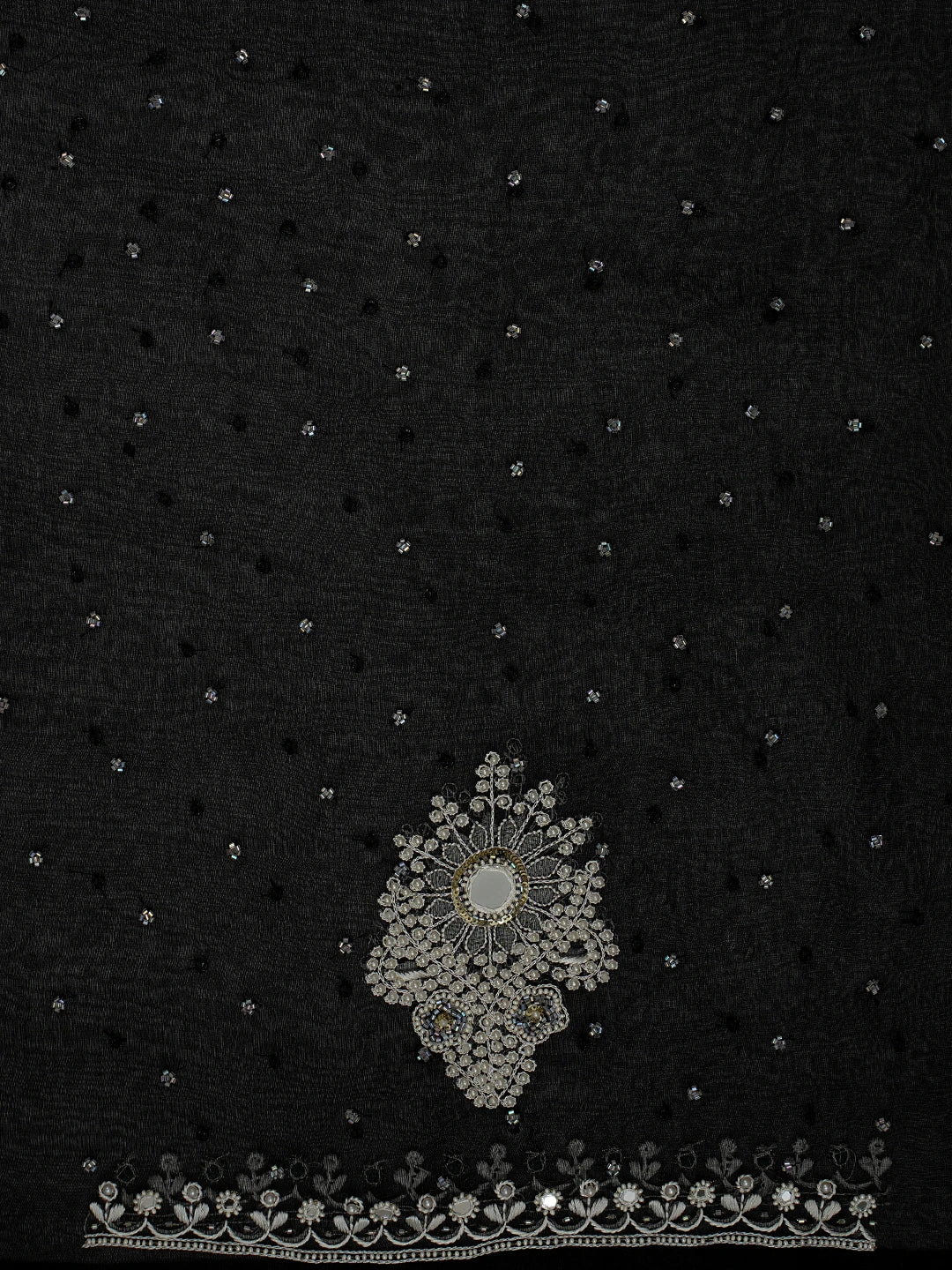 Ada Hand Embroidered Black Organza Lucknowi Chikankari Saree and Blouse With Pearl Work 01A762415