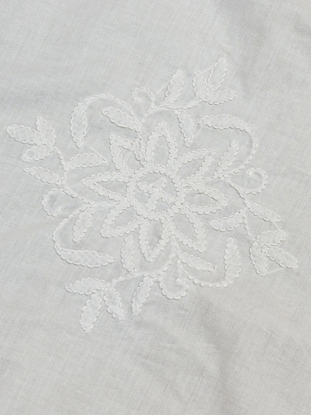 Ada Hand Embroidered White Cotton Lucknowi Chikankari Bed Sheet With Pillow Cover Set 01A492901