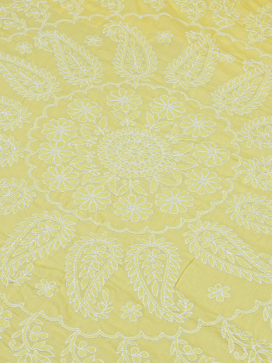 Ada Hand Embroidered Yellow Cotton Lucknowi Chikankari Bed Sheet With Pillow Cover Set 01A785758