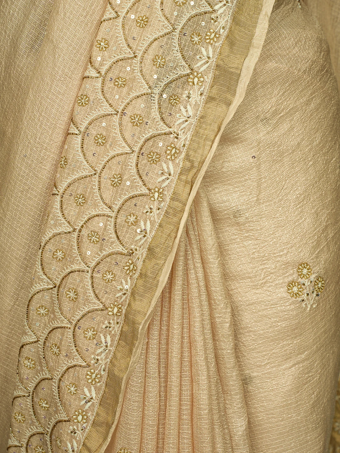 Ada Hand Embroidered Light Dusty Peach Kota Silk Lucknowi Chikankari Saree and Blouse With Cutdana Work 01A728038