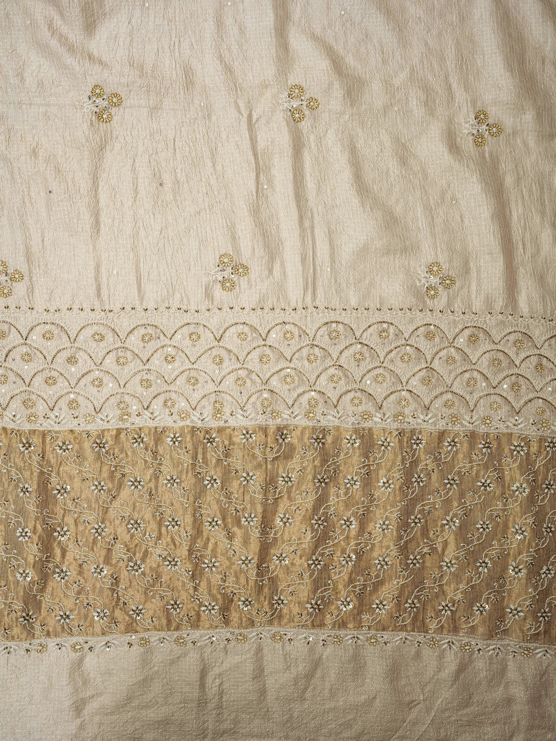 Ada Hand Embroidered Light Dusty Peach Kota Silk Lucknowi Chikankari Saree and Blouse With Cutdana Work 01A728038