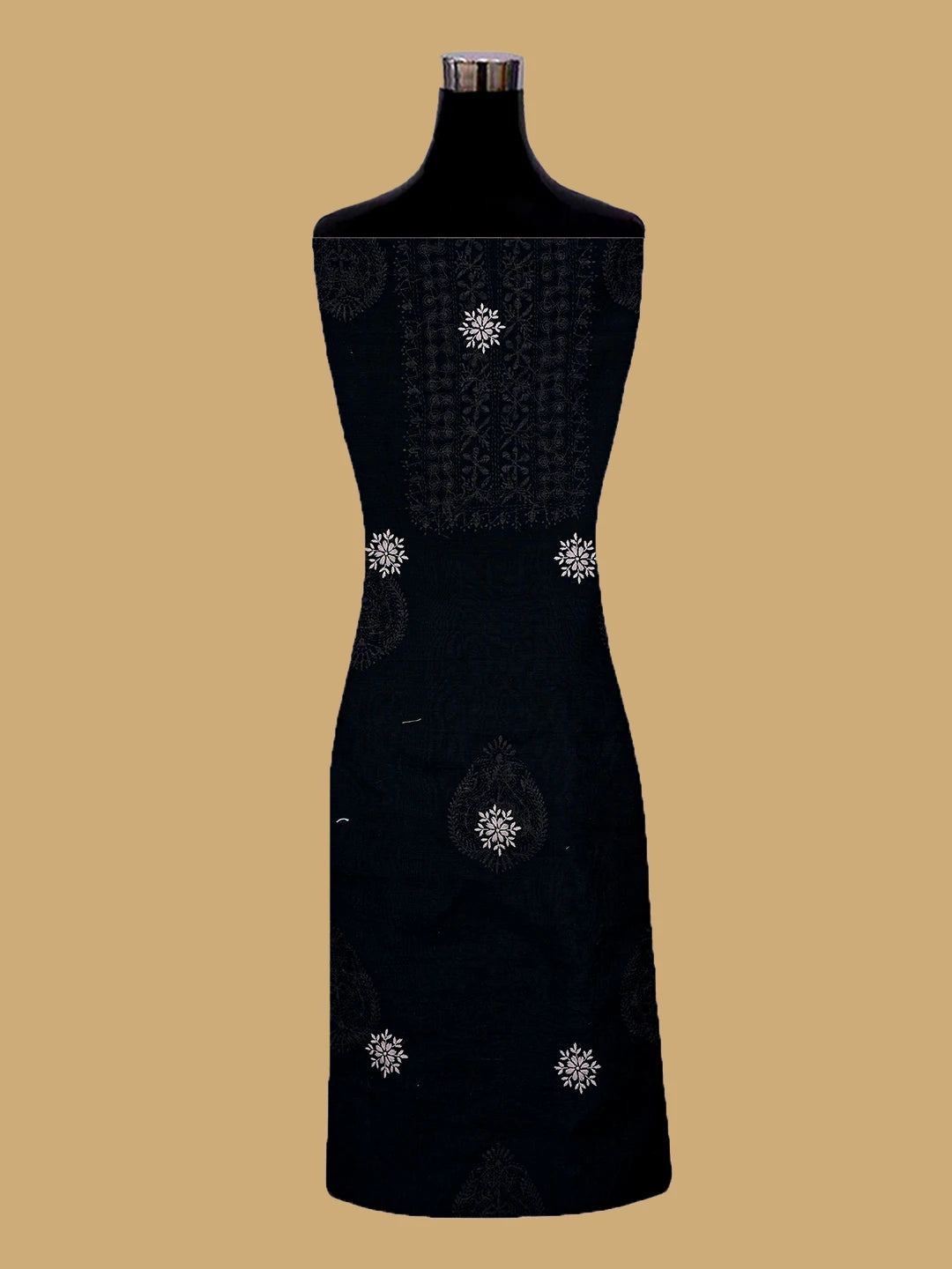 Ada Hand Embroidered Black Chanderi Lucknowi Chikankari Unstitched Kurta Dupatta Set 01A440301