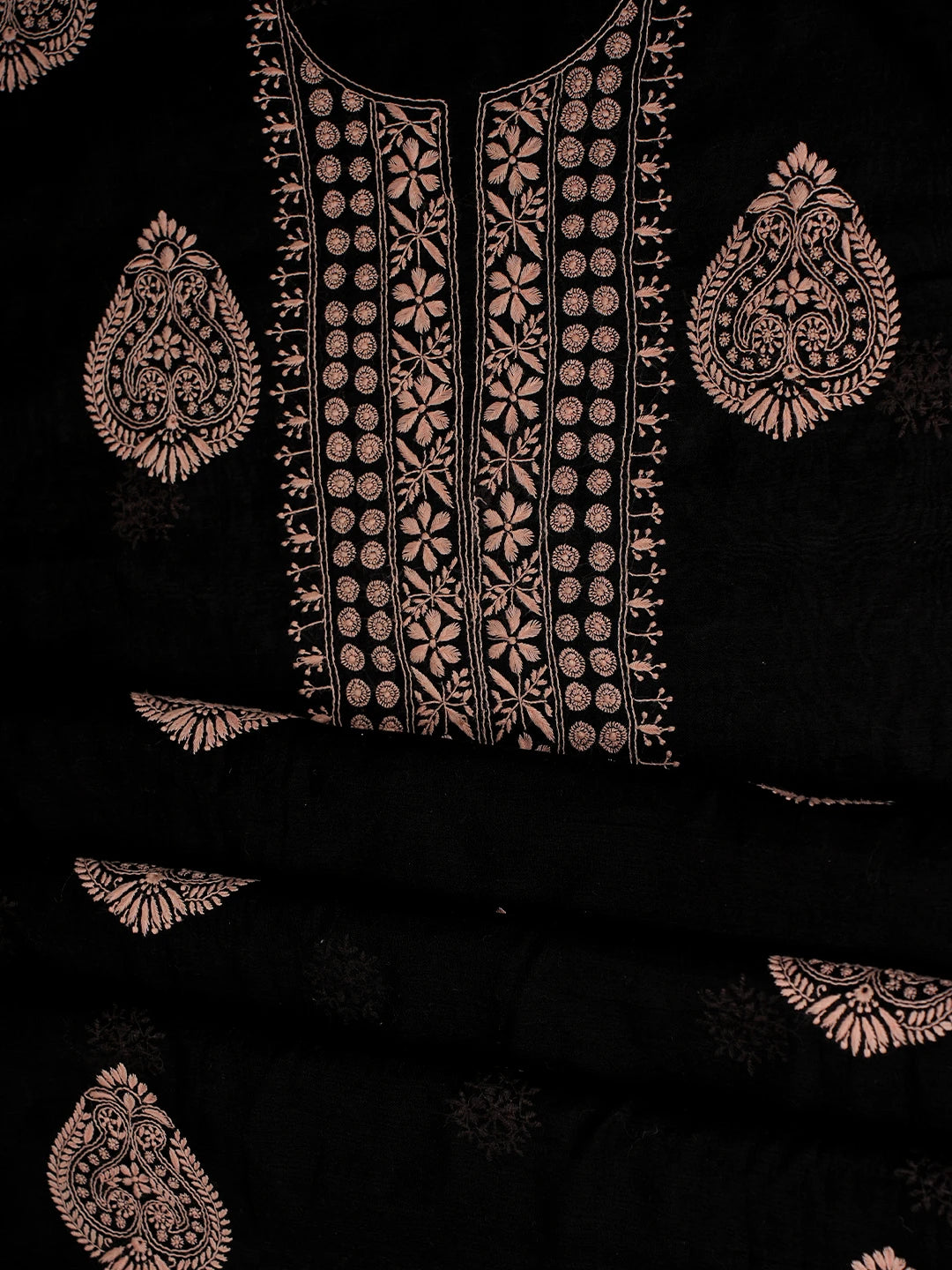 Ada Hand Embroidered Black Chanderi Lucknowi Chikankari Unstitched Kurta Dupatta Set 01A440301