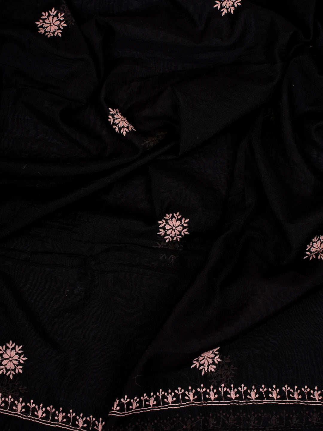 Ada Hand Embroidered Black Chanderi Lucknowi Chikankari Unstitched Kurta Dupatta Set 01A440301