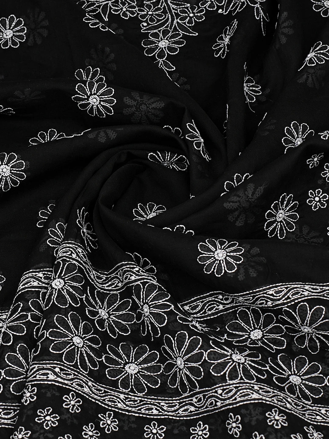 Ada Hand Embroidered Black Cotton Lucknowi Chikankari Dupatta 01A792525