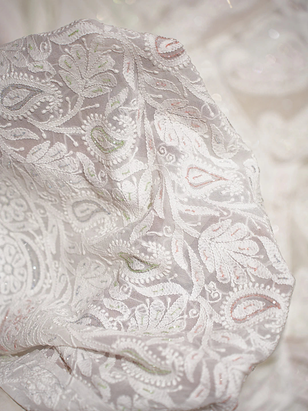 Ada Hand Embroidered White Viscose Georgette Lucknowi Chikankari Lehenga Set With Cutdana Work 01A762690