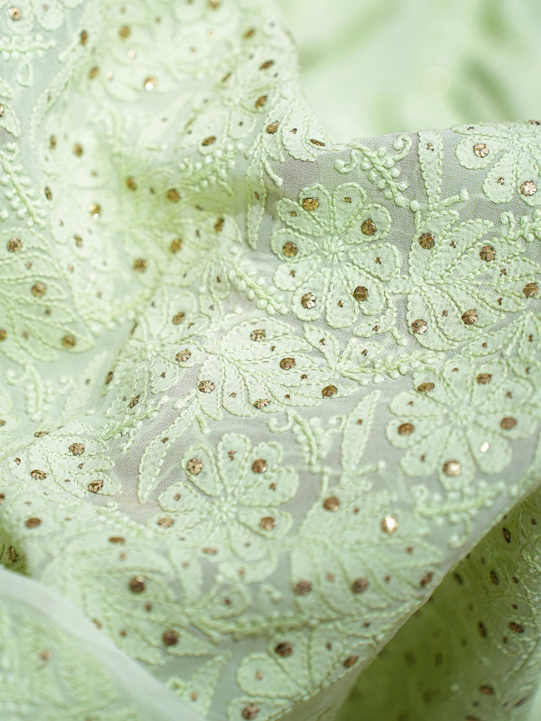 Ada Hand Embroidered Lime Green Viscose Georgette Lucknowi Chikankari Lehenga Set With Muqaish Work 01A573666