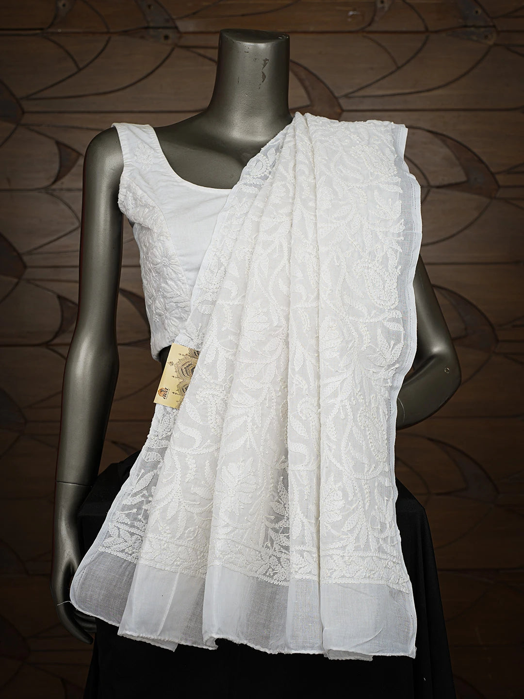 Ada Hand Embroidered White Cotton Lucknowi Chikankari Dupatta 01A800142