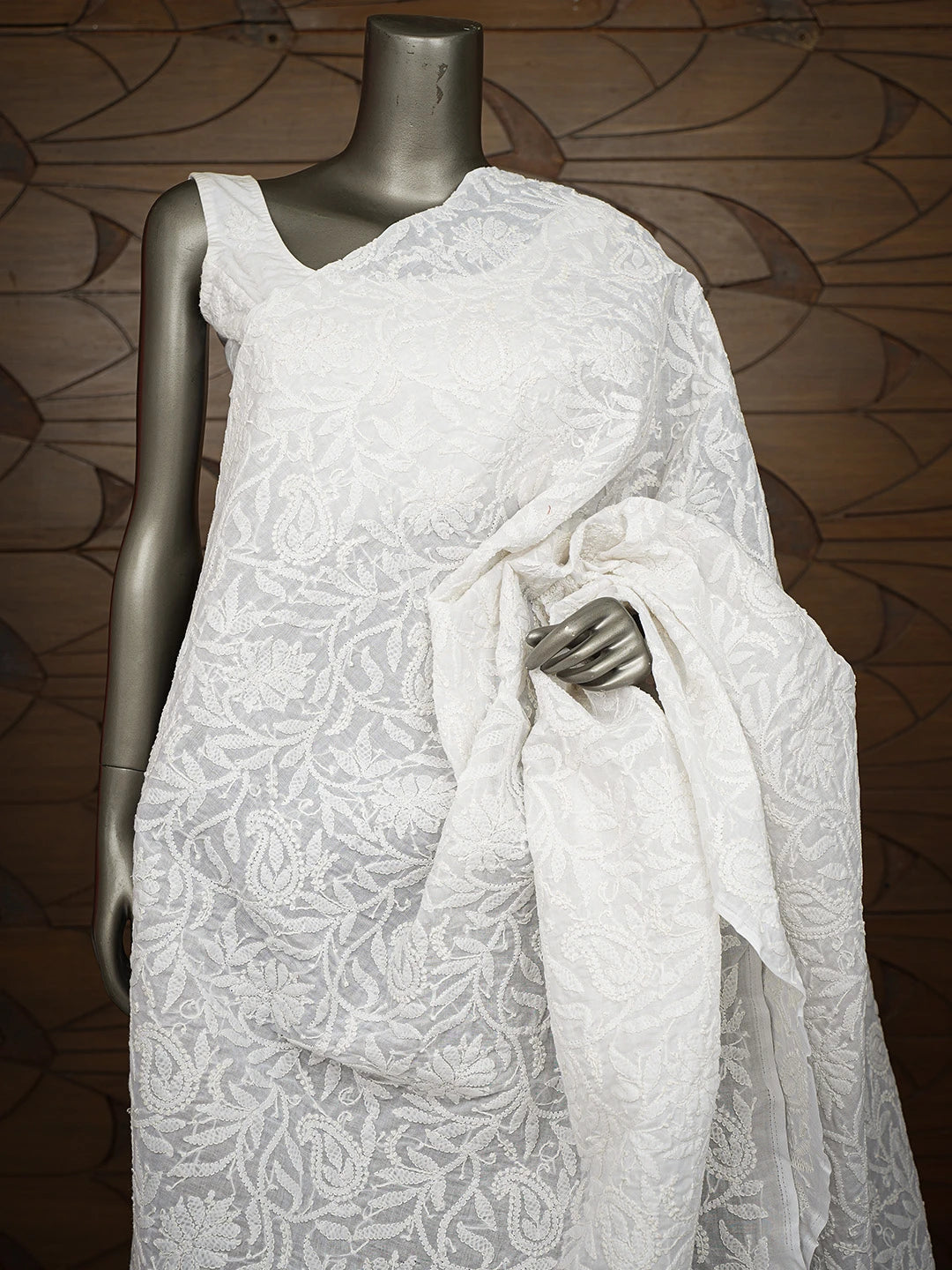 Ada Hand Embroidered White Cotton Lucknowi Chikankari Dupatta 01A800142