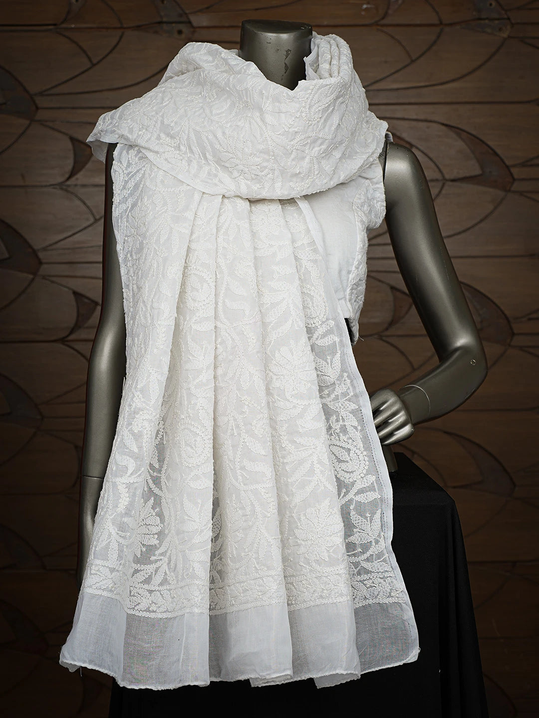 Ada Hand Embroidered White Cotton Lucknowi Chikankari Dupatta 01A800142