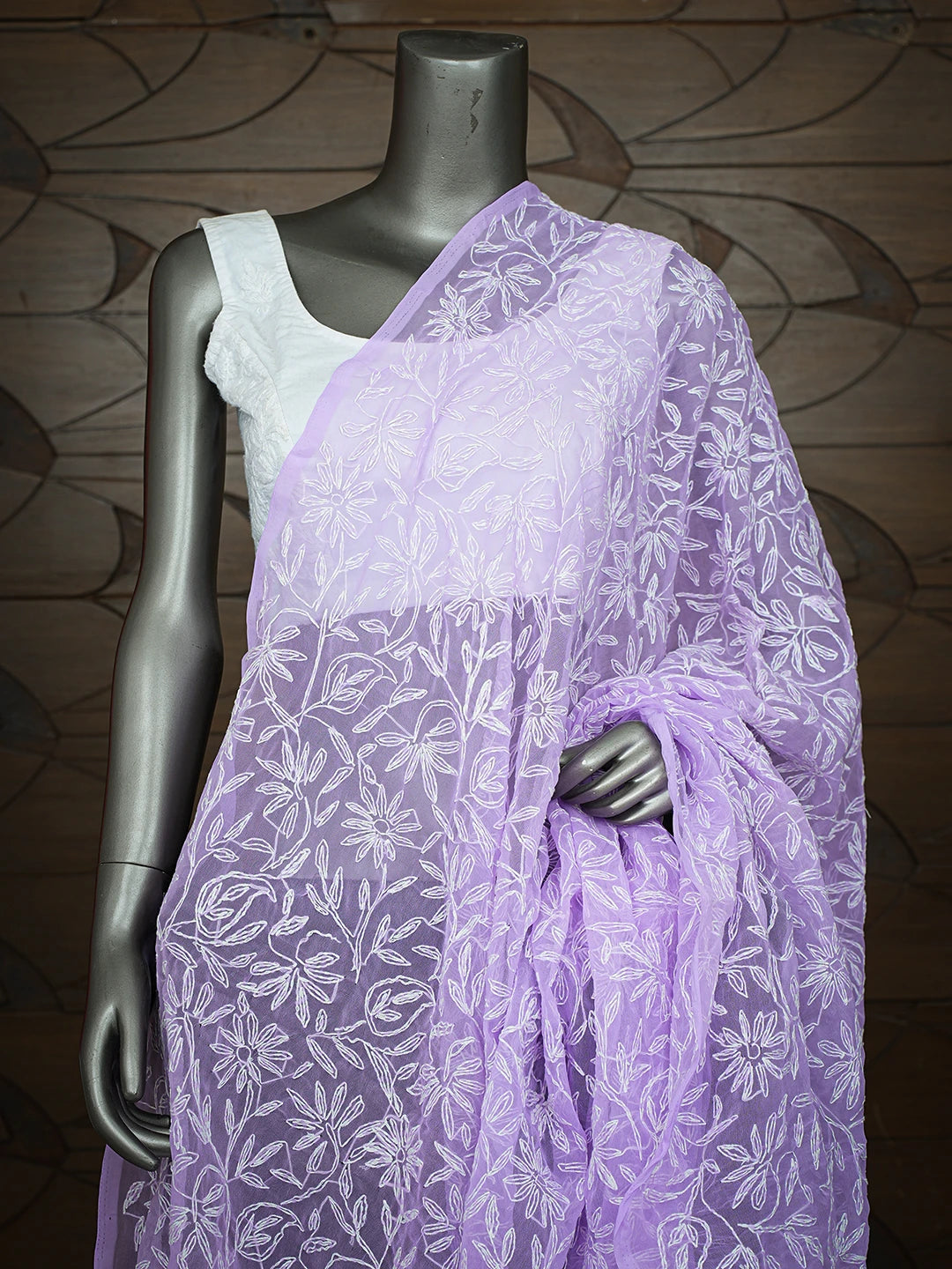 Ada Hand Embroidered Lavender Georgette Lucknowi Chikankari Dupatta 01A561665