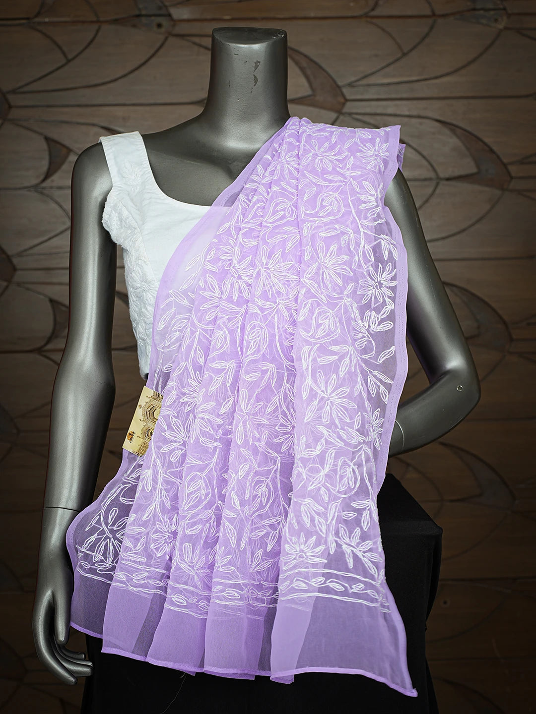Ada Hand Embroidered Lavender Georgette Lucknowi Chikankari Dupatta 01A561665