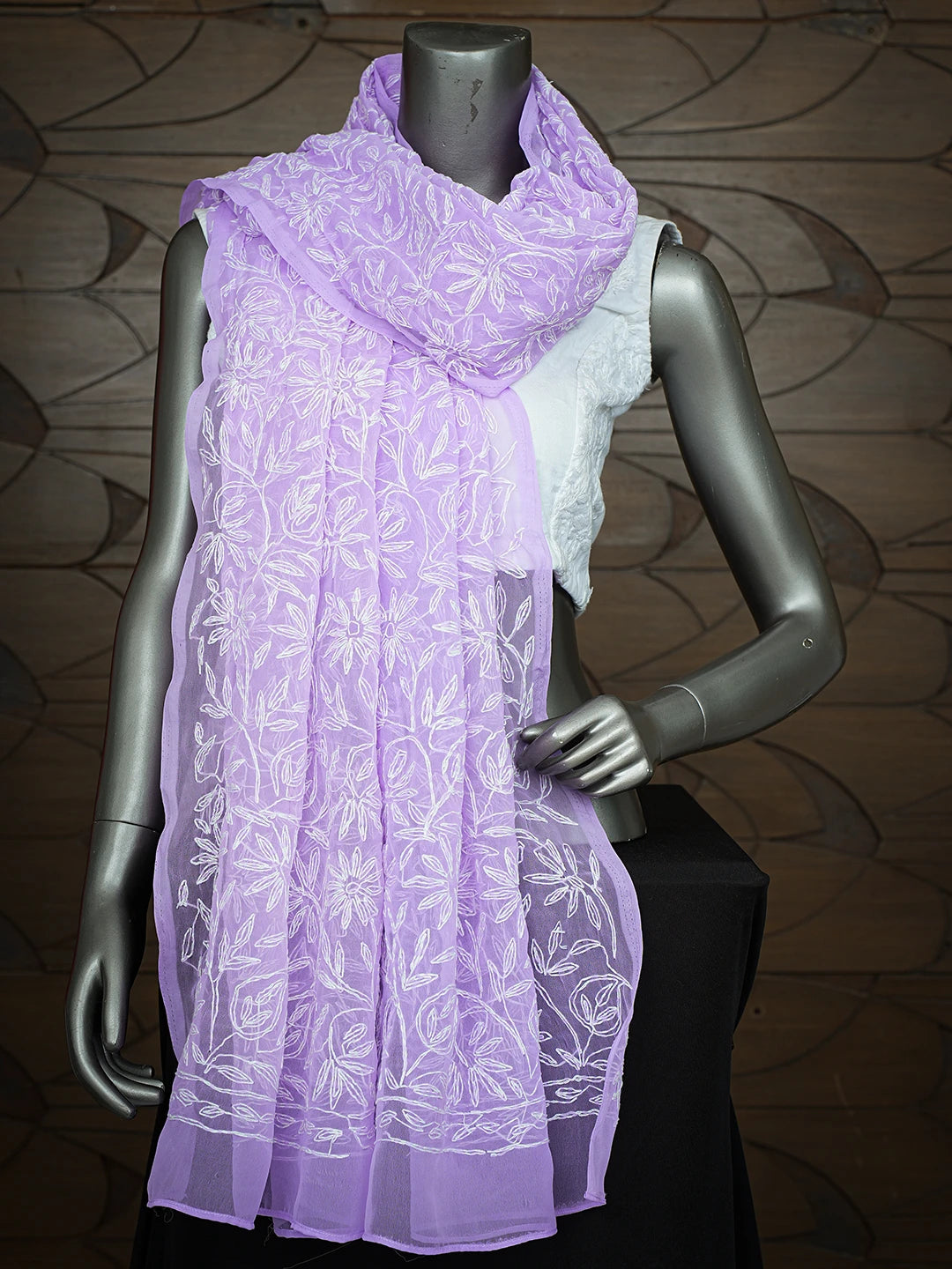 Ada Hand Embroidered Lavender Georgette Lucknowi Chikankari Dupatta 01A561665